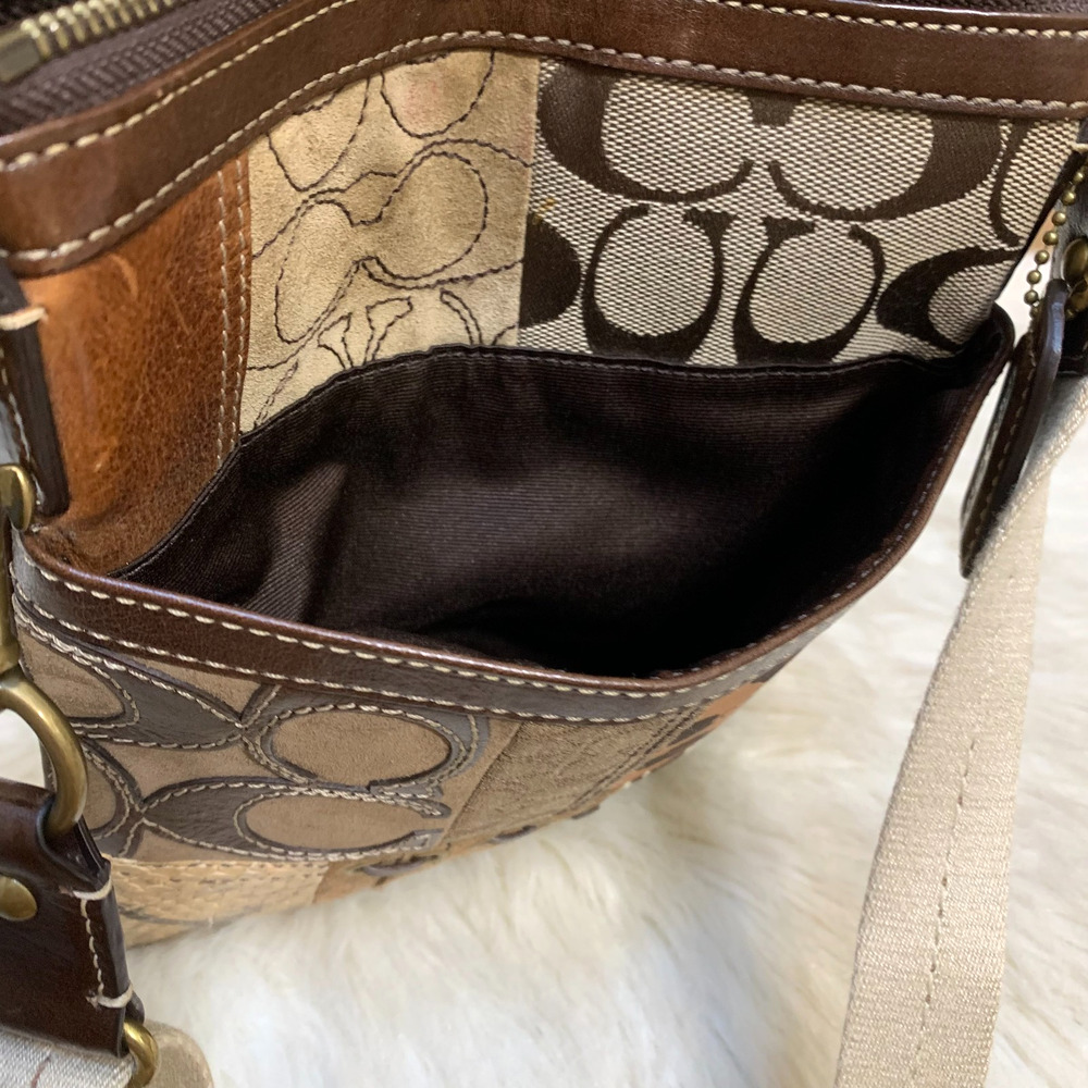 COACH Gallery Patchwork Multi-Texture Swing Pack Crossbody #40916 Brown Gold Tan - Picture 3 of 15